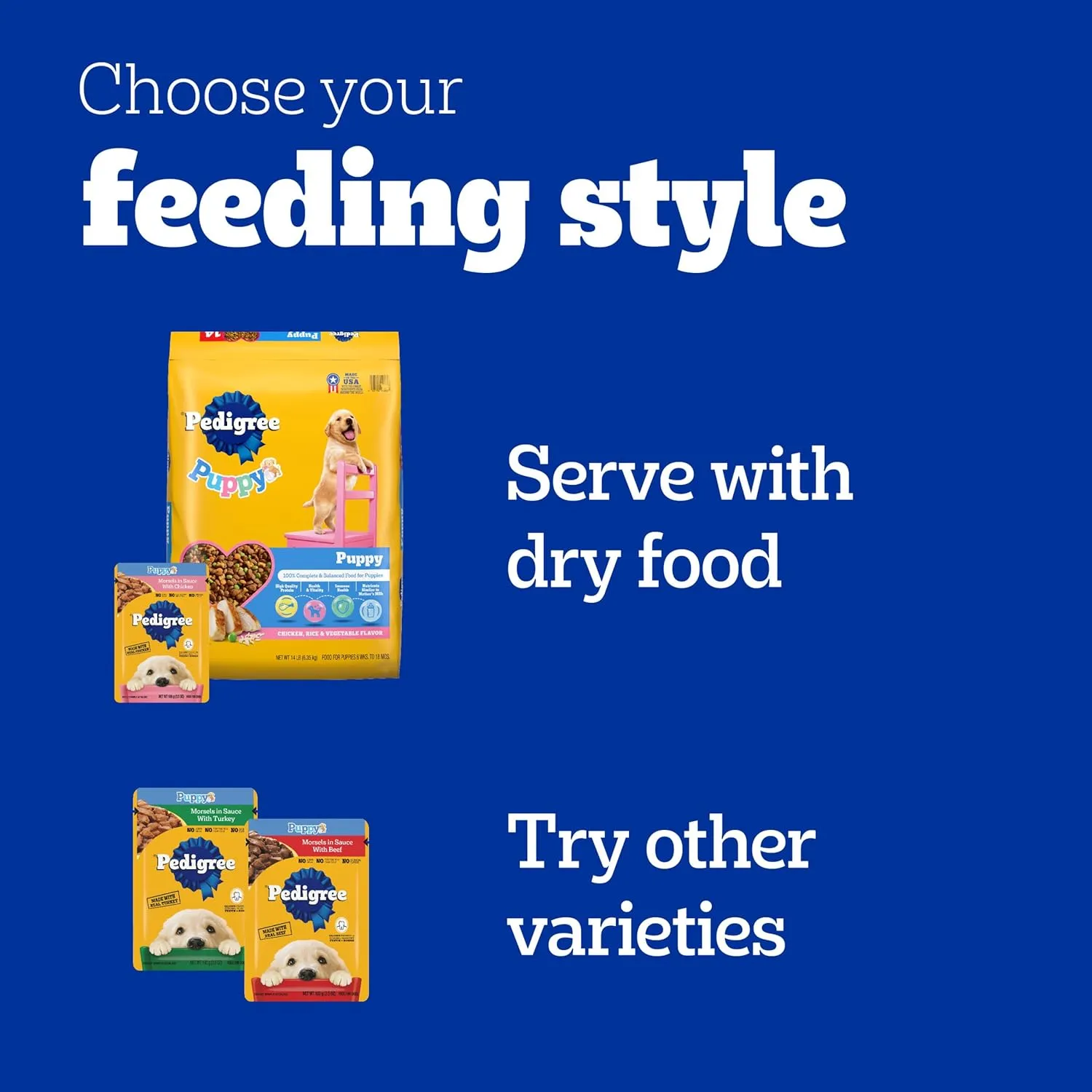 Pedigree Puppy Soft Wet Dog Food 18-Count Variety Pack, 3.5 oz Pouches