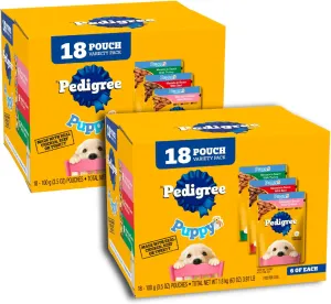 Pedigree Puppy Soft Wet Dog Food 18-Count Variety Pack, 3.5 oz Pouches