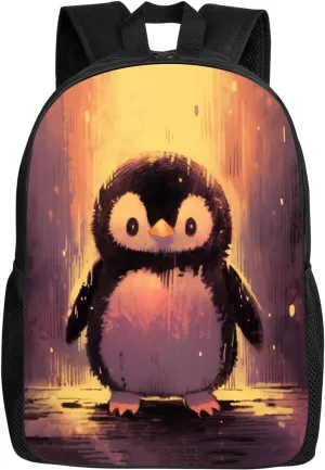 Penguin School Backpack Cute Fuzzy Baby Penguin Bookbag for Teens Kids Boys Girls, Large 17 inch Elementary Junior High University School Bag, Water Resistant Casual Travel Daypack