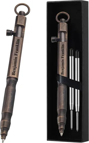 Personalized Bolt Action Pen Gift Set Free Engraved Customed Pocket EDC Brass Ballpoint Pen with 3 Refills Engravable for Personalization Office Decor Pen(Style 1 - Bronze)