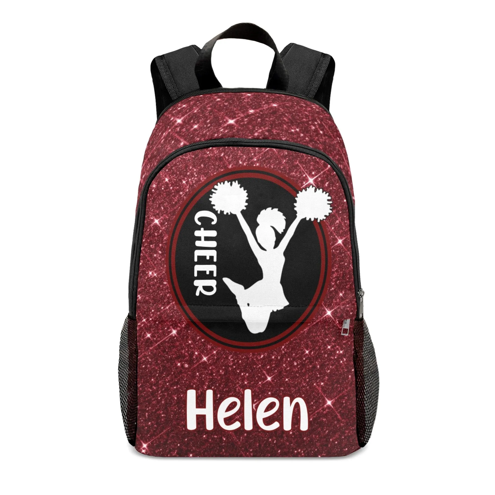 Personalized Cheer Cheerleader Green Black Red Blue Gold Grey Pink Purple All Over Print Casual Name Backpack