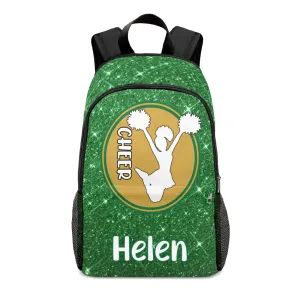 Personalized Cheer Cheerleader Green Black Red Blue Gold Grey Pink Purple All Over Print Casual Name Backpack