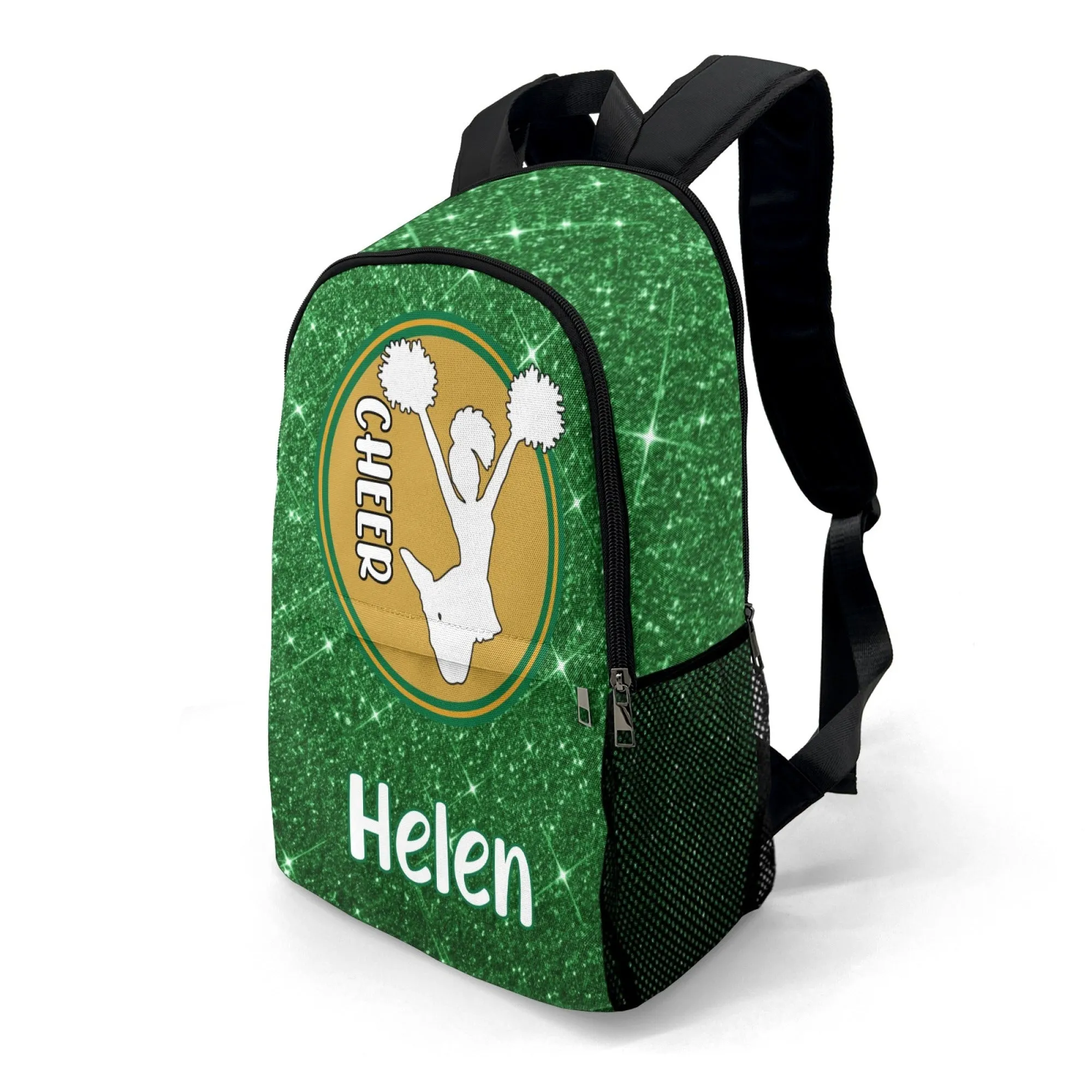 Personalized Cheer Cheerleader Green Black Red Blue Gold Grey Pink Purple All Over Print Casual Name Backpack
