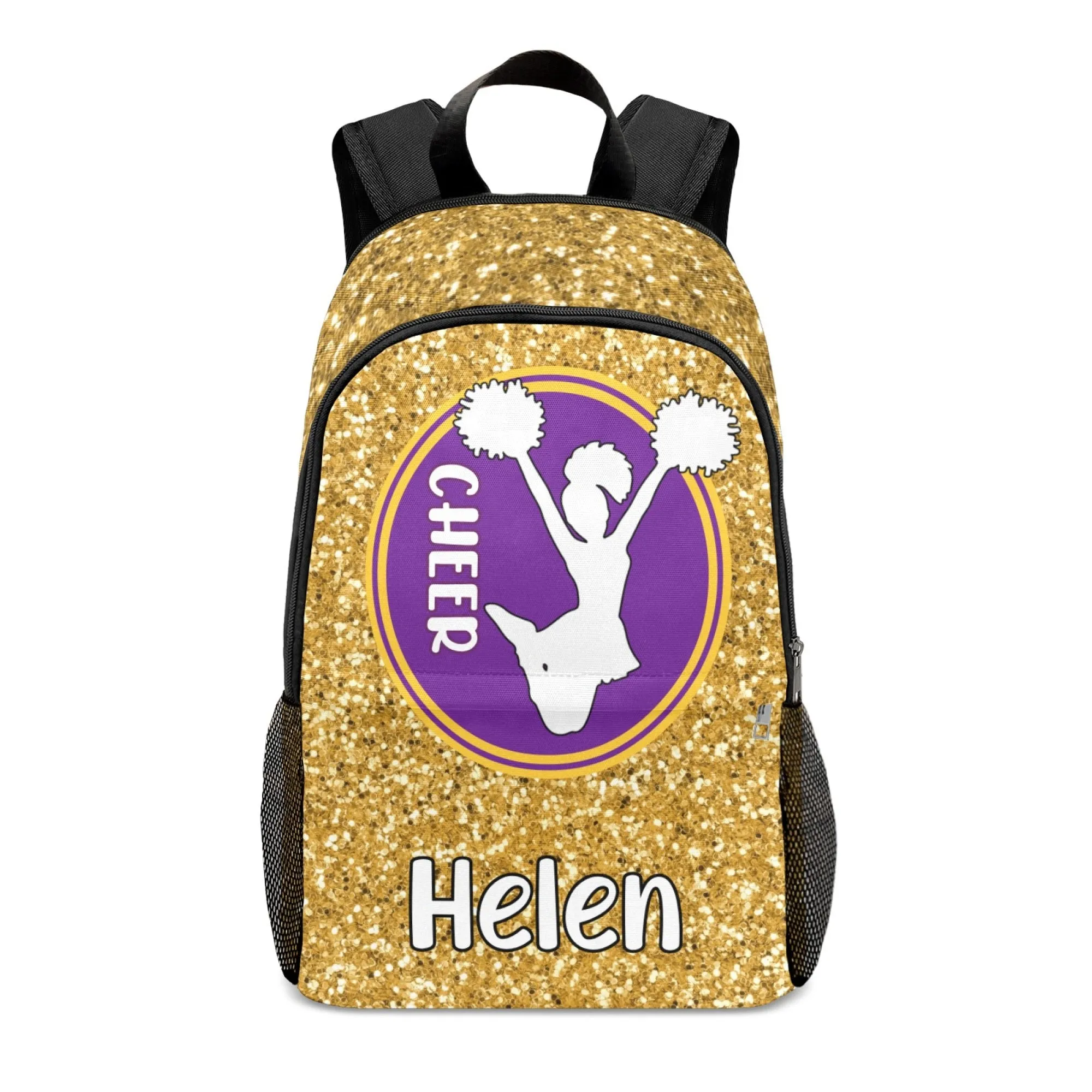 Personalized Cheer Cheerleader Green Black Red Blue Gold Grey Pink Purple All Over Print Casual Name Backpack