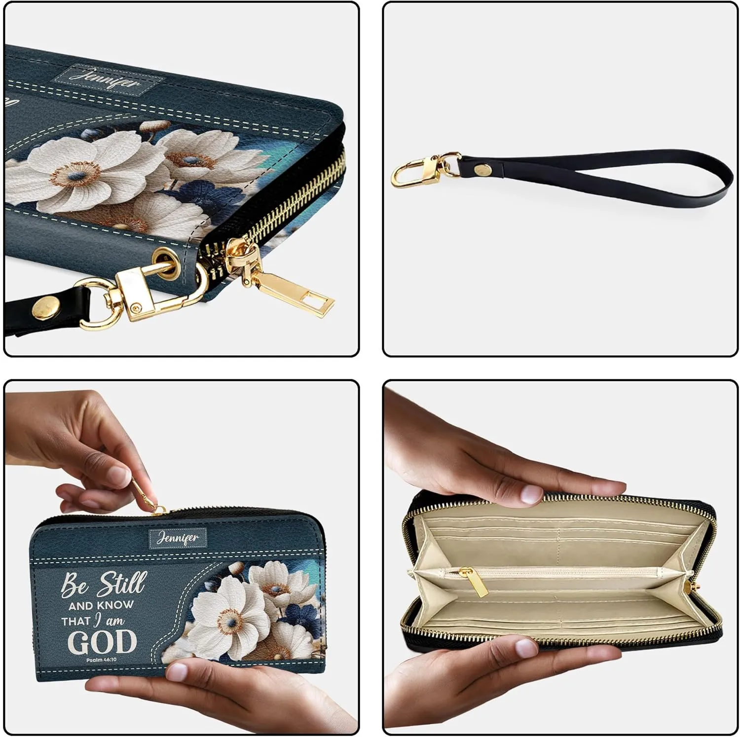 Personalized Leather Bible Clutch Wristlet Wallet for Women – Custom Name Christian Gifts, Ideal Religious Purse for Church, Mother’s Day Gift (Be Still And Know)