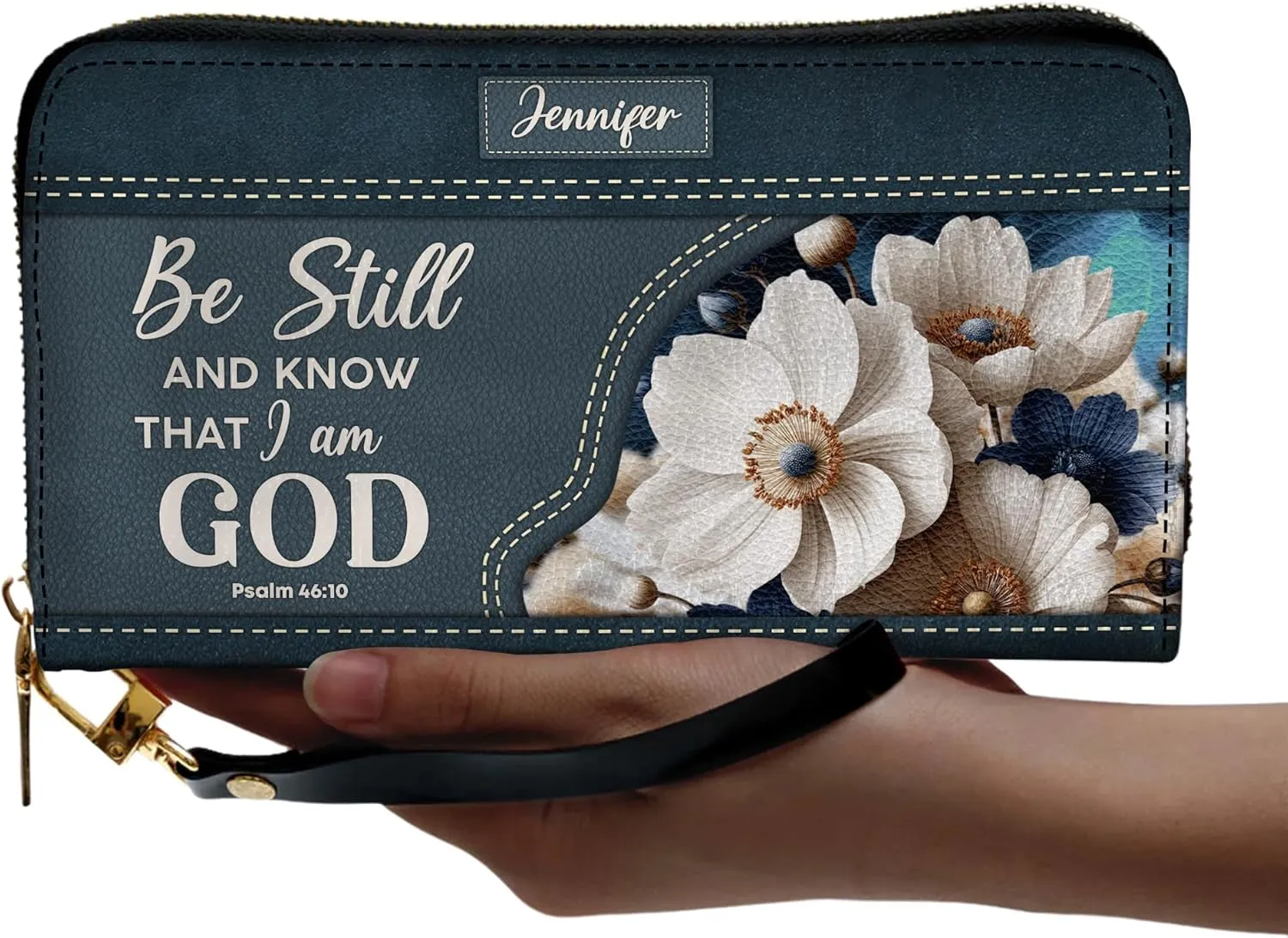 Personalized Leather Bible Clutch Wristlet Wallet for Women – Custom Name Christian Gifts, Ideal Religious Purse for Church, Mother’s Day Gift (Be Still And Know)
