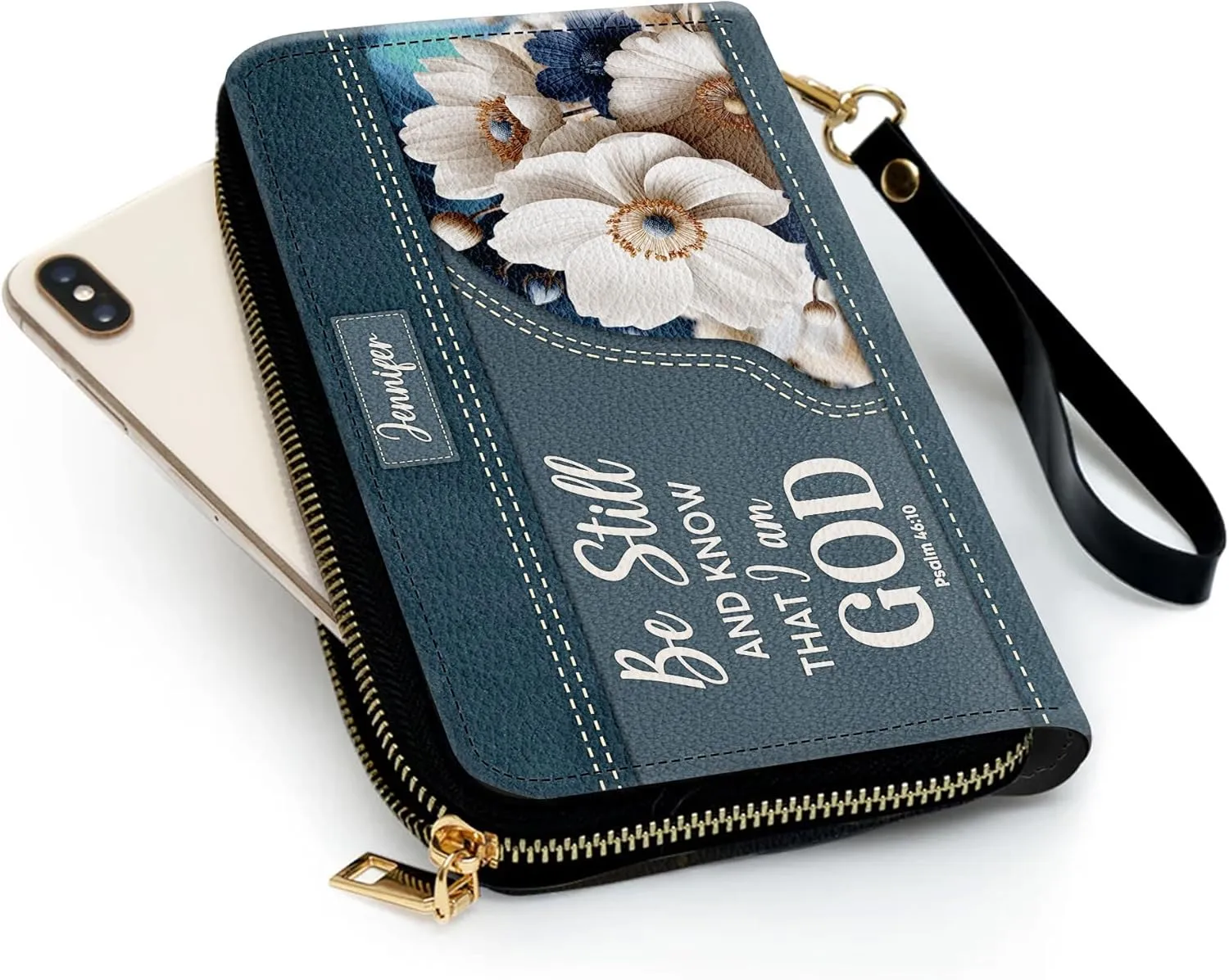 Personalized Leather Bible Clutch Wristlet Wallet for Women – Custom Name Christian Gifts, Ideal Religious Purse for Church, Mother’s Day Gift (Be Still And Know)