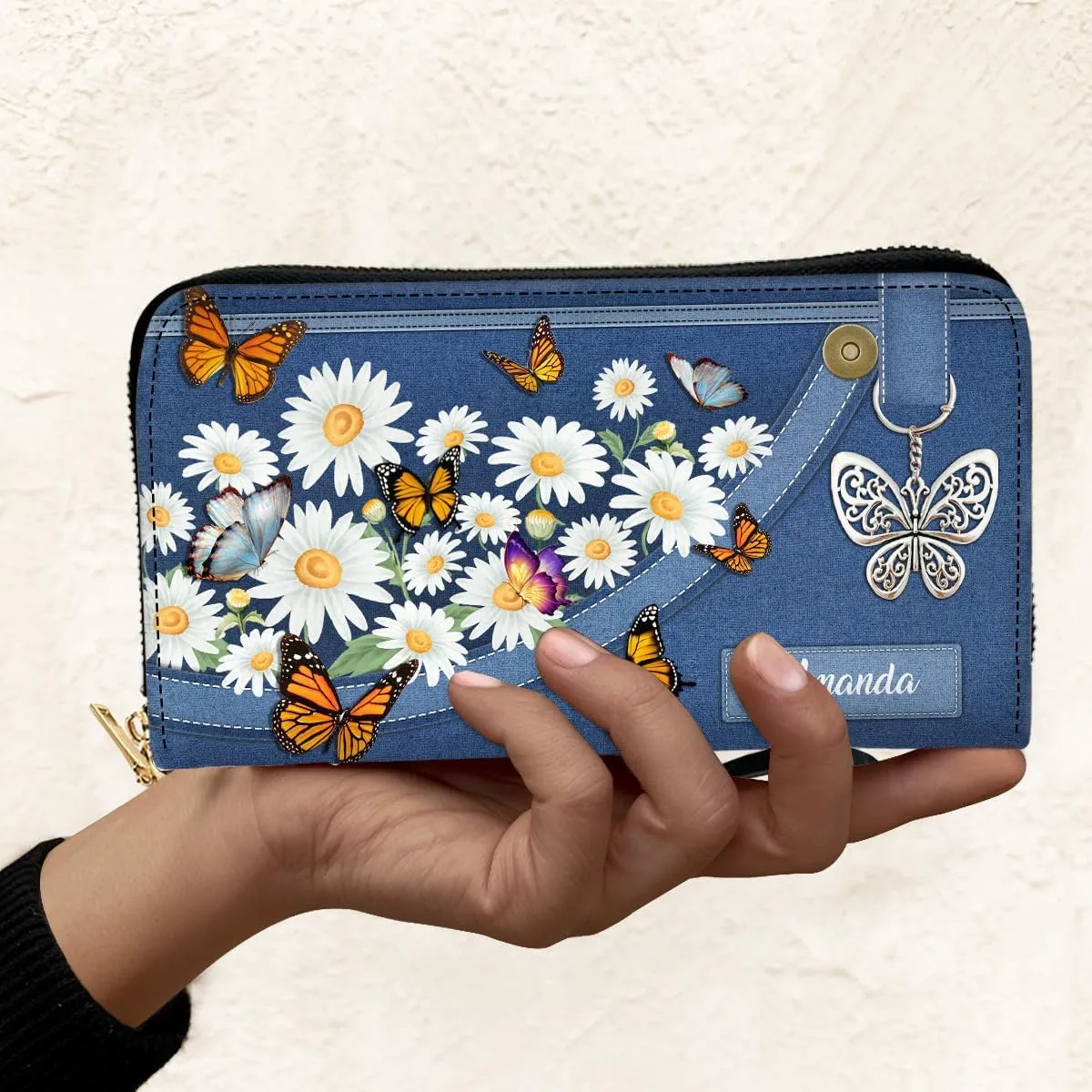 Personalized Leather Bible Clutch Wristlet Wallet for Women – Custom Name Christian Gifts, Ideal Religious Purse for Church, Mother’s Day Gift (Butterfly and Flower)