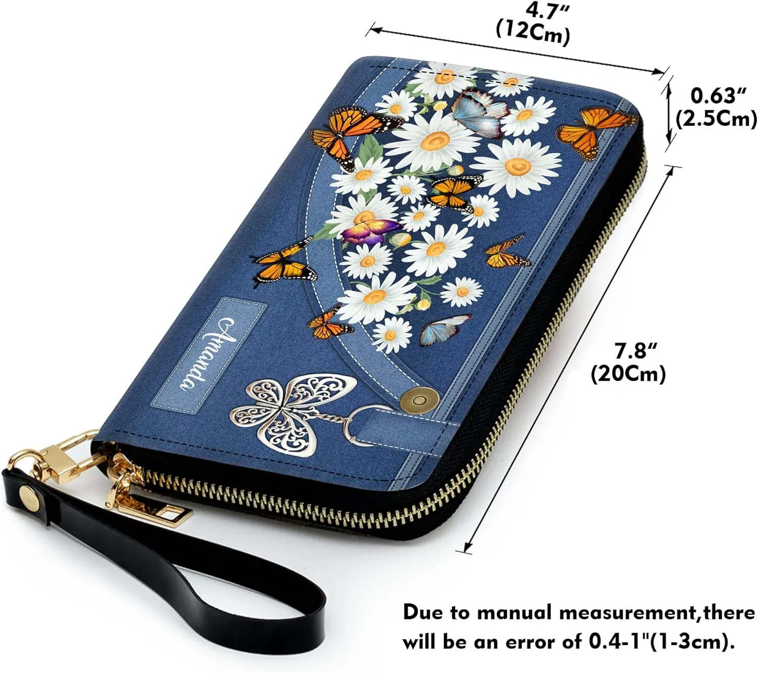 Personalized Leather Bible Clutch Wristlet Wallet for Women – Custom Name Christian Gifts, Ideal Religious Purse for Church, Mother’s Day Gift (Butterfly and Flower)