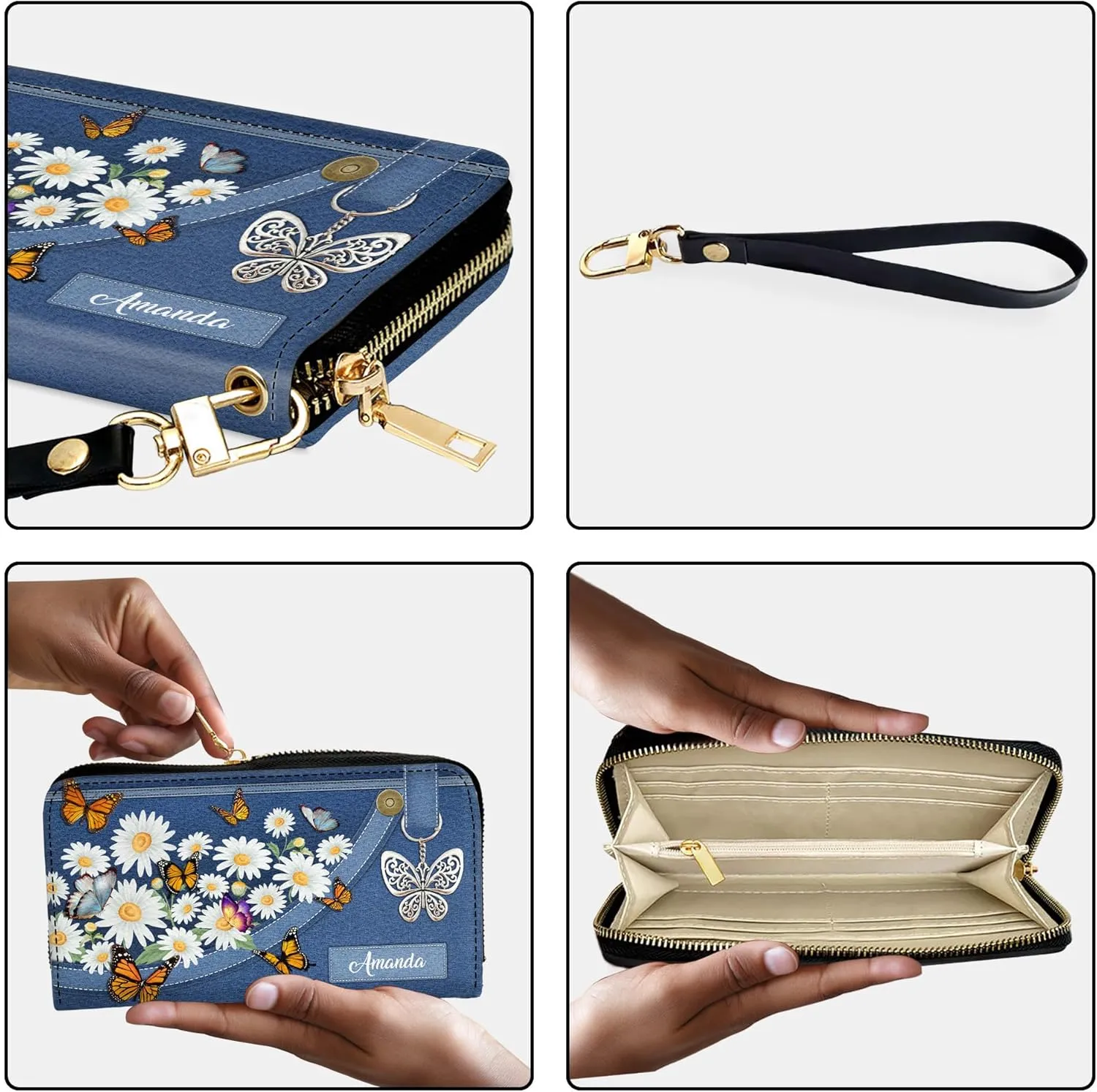 Personalized Leather Bible Clutch Wristlet Wallet for Women – Custom Name Christian Gifts, Ideal Religious Purse for Church, Mother’s Day Gift (Butterfly and Flower)