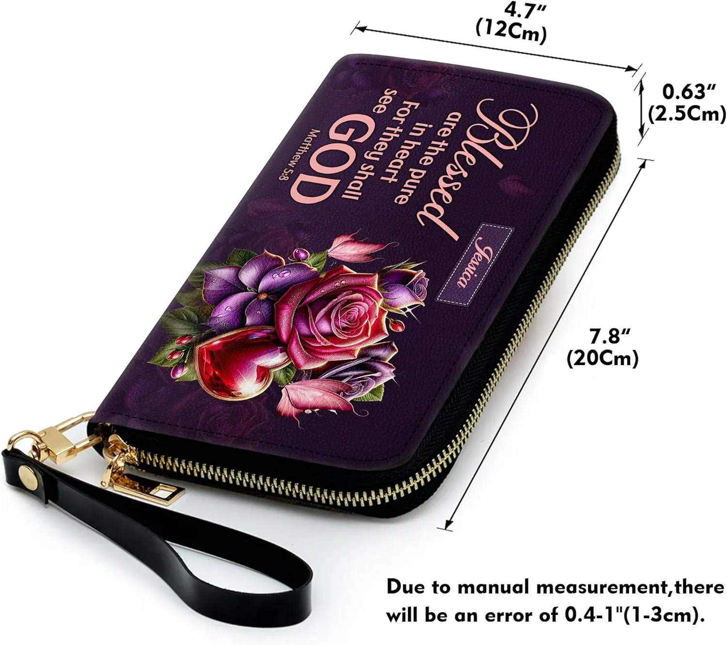Personalized Leather Bible Clutch Wristlet Wallet for Women – Custom Name Christian Gifts, Ideal Religious Purse for Church, Mother’s Day Gift (God Blessed)