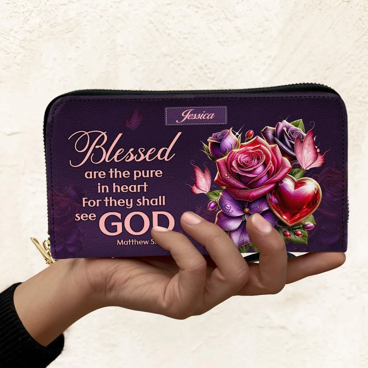 Personalized Leather Bible Clutch Wristlet Wallet for Women – Custom Name Christian Gifts, Ideal Religious Purse for Church, Mother’s Day Gift (God Blessed)