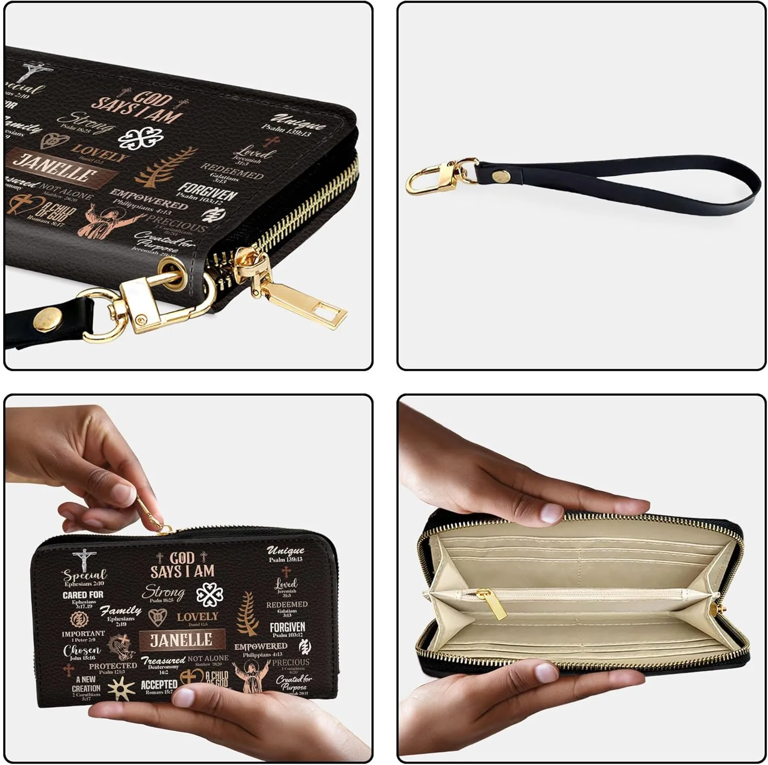 Personalized Leather Bible Clutch Wristlet Wallet for Women – Custom Name Christian Gifts, Ideal Religious Purse for Church, Mother’s Day Gift (God Say I Am)