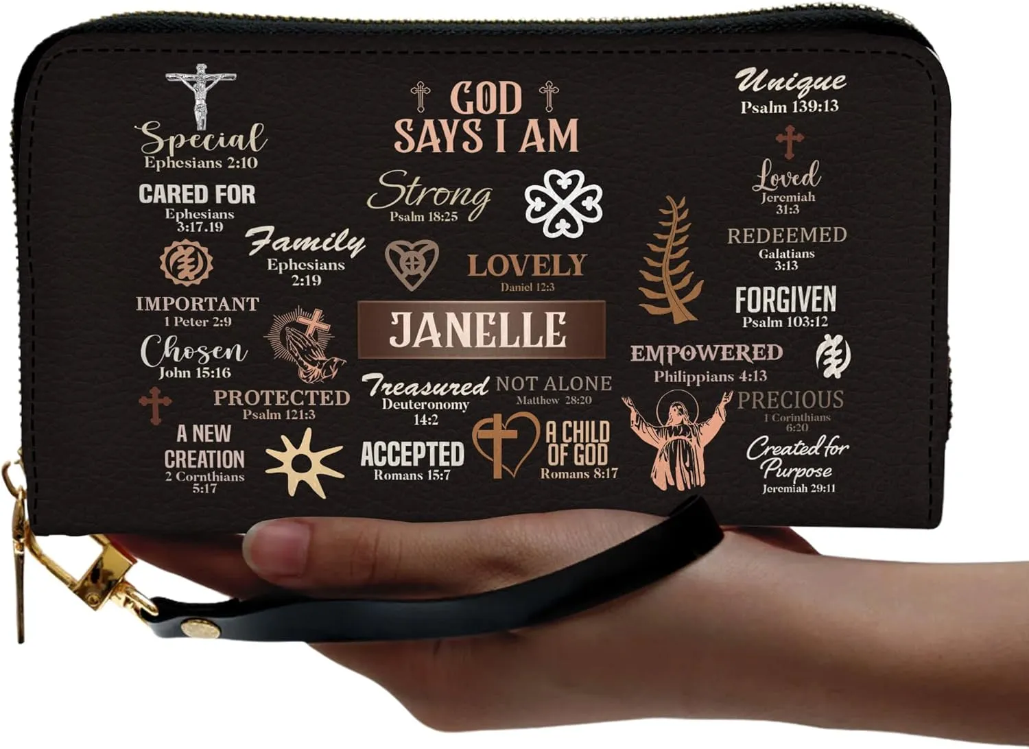 Personalized Leather Bible Clutch Wristlet Wallet for Women – Custom Name Christian Gifts, Ideal Religious Purse for Church, Mother’s Day Gift (God Say I Am)