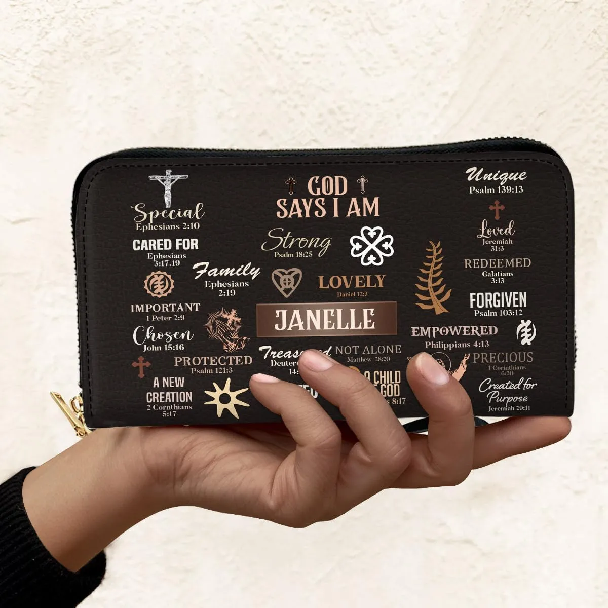 Personalized Leather Bible Clutch Wristlet Wallet for Women – Custom Name Christian Gifts, Ideal Religious Purse for Church, Mother’s Day Gift (God Say I Am)