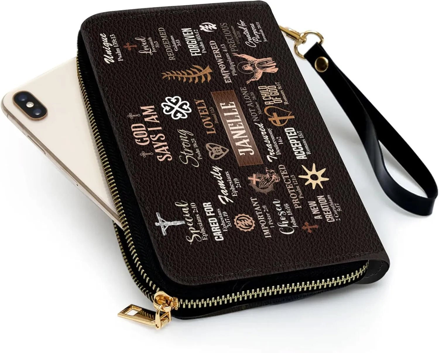 Personalized Leather Bible Clutch Wristlet Wallet for Women – Custom Name Christian Gifts, Ideal Religious Purse for Church, Mother’s Day Gift (God Say I Am)