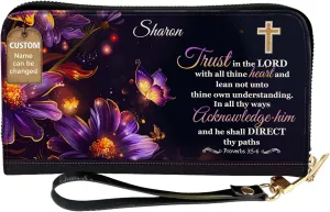 Personalized Leather Bible Clutch Wristlet Wallet for Women – Custom Name Christian Gifts, Ideal Religious Purse for Church, Mother’s Day Gift (Trust In The Lord)