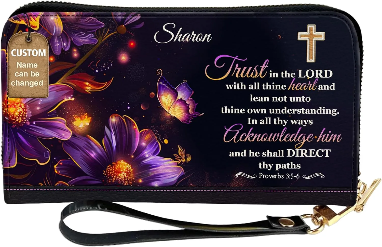 Personalized Leather Bible Clutch Wristlet Wallet for Women – Custom Name Christian Gifts, Ideal Religious Purse for Church, Mother’s Day Gift (Trust In The Lord)