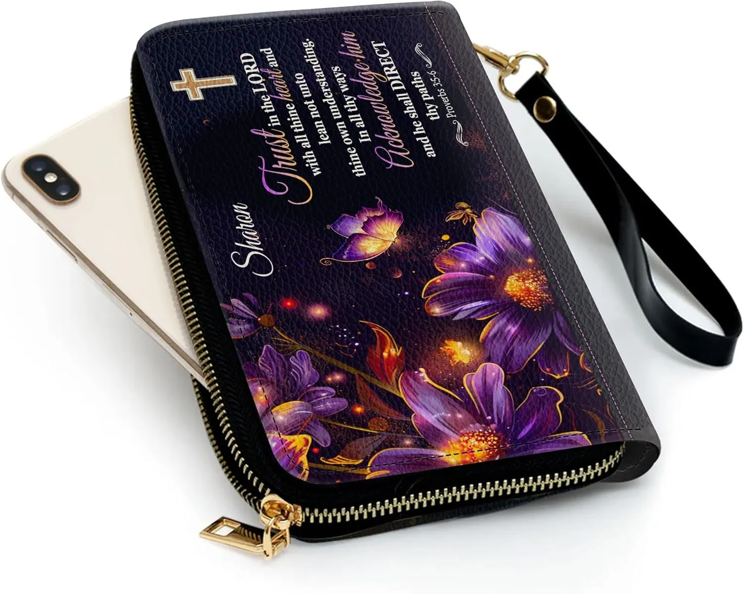 Personalized Leather Bible Clutch Wristlet Wallet for Women – Custom Name Christian Gifts, Ideal Religious Purse for Church, Mother’s Day Gift (Trust In The Lord)