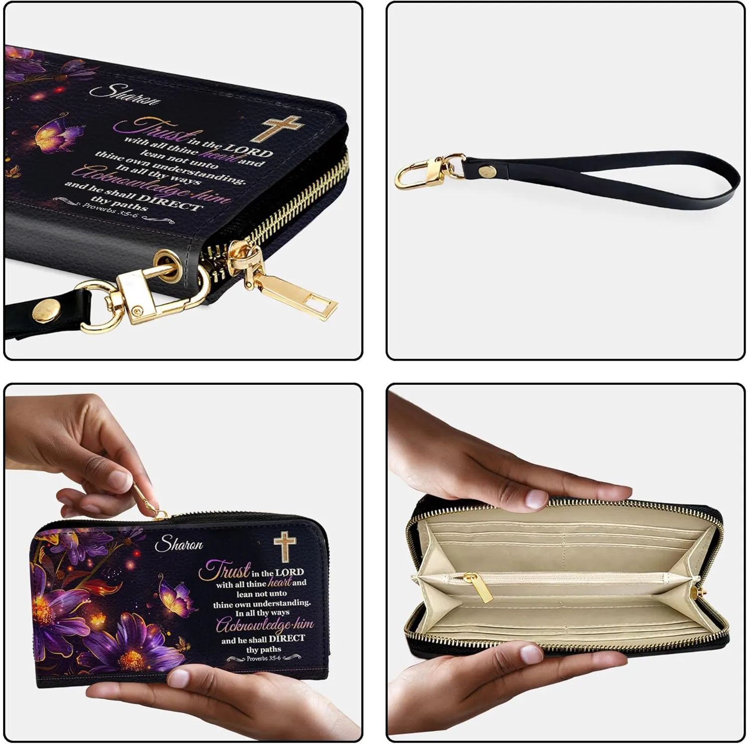 Personalized Leather Bible Clutch Wristlet Wallet for Women – Custom Name Christian Gifts, Ideal Religious Purse for Church, Mother’s Day Gift (Trust In The Lord)