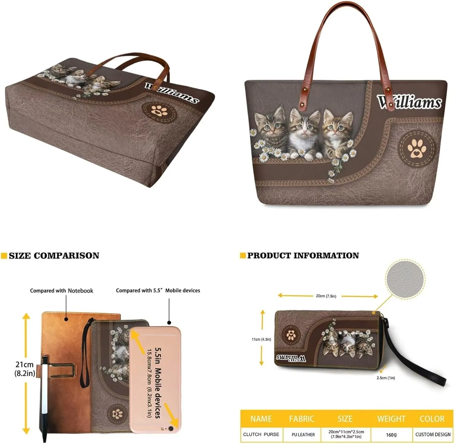 Personalized Purse and Wallet Set for Women, Customied Handbag with Leather Clutch Purse Custom Name Purse Set