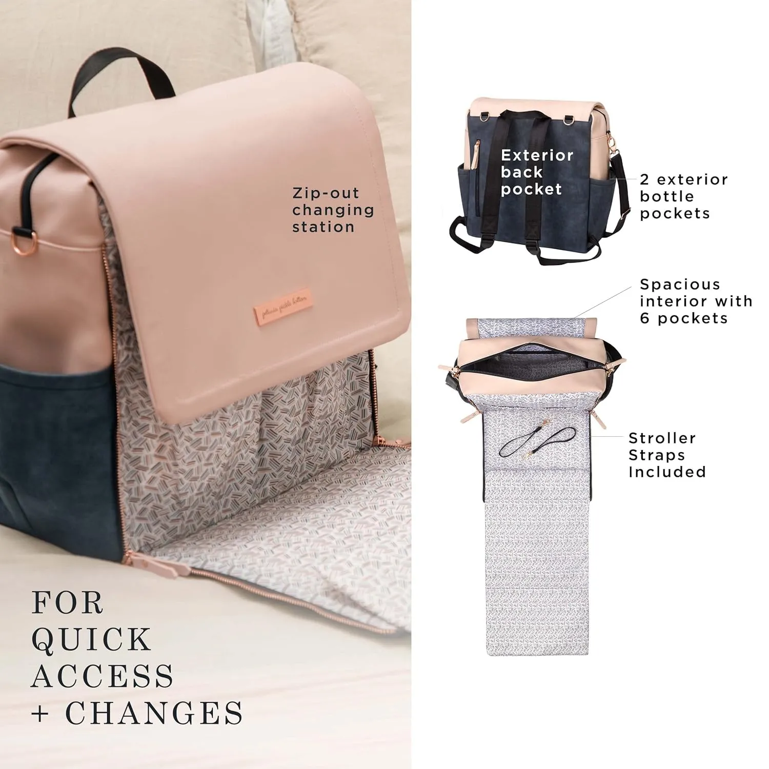 Petunia Pickle Bottom Boxy Backpack, Diaper Bag, Stylish Baby Bag, Spacious Backpack, On-The-Go Moms, Indigo Blush