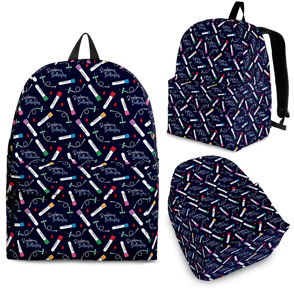 Phlebotomy Rainbows and Butterflies Blue Backpack