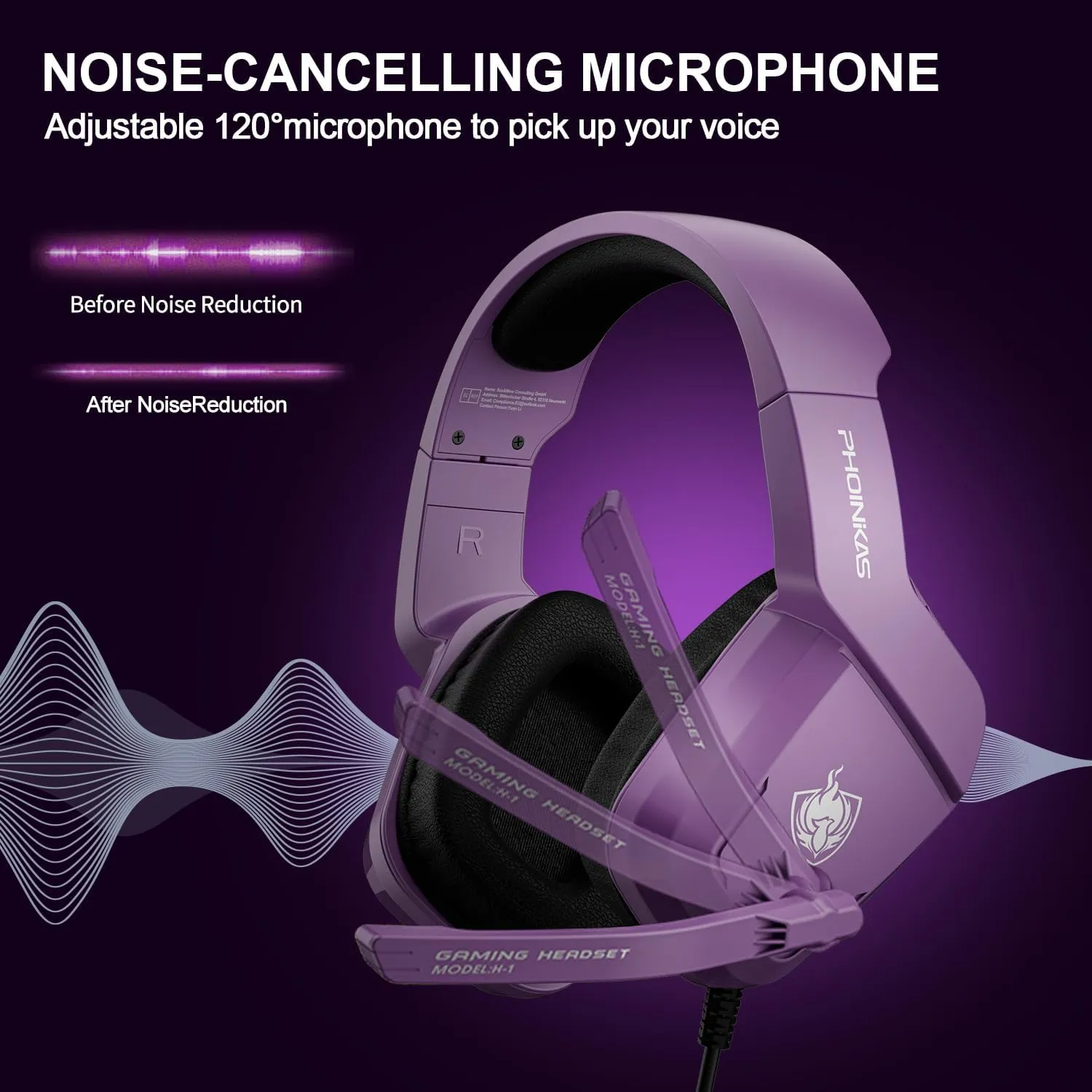 PHOINIKAS Gaming Headset for PS4, PS5, PC, Laptop, Stereo Over Ear Gaming Headphones with Noise-Canceling Mic, Gaming Headsets for XboxOne, Switch, Laptop, Mac, Phone (Purple)