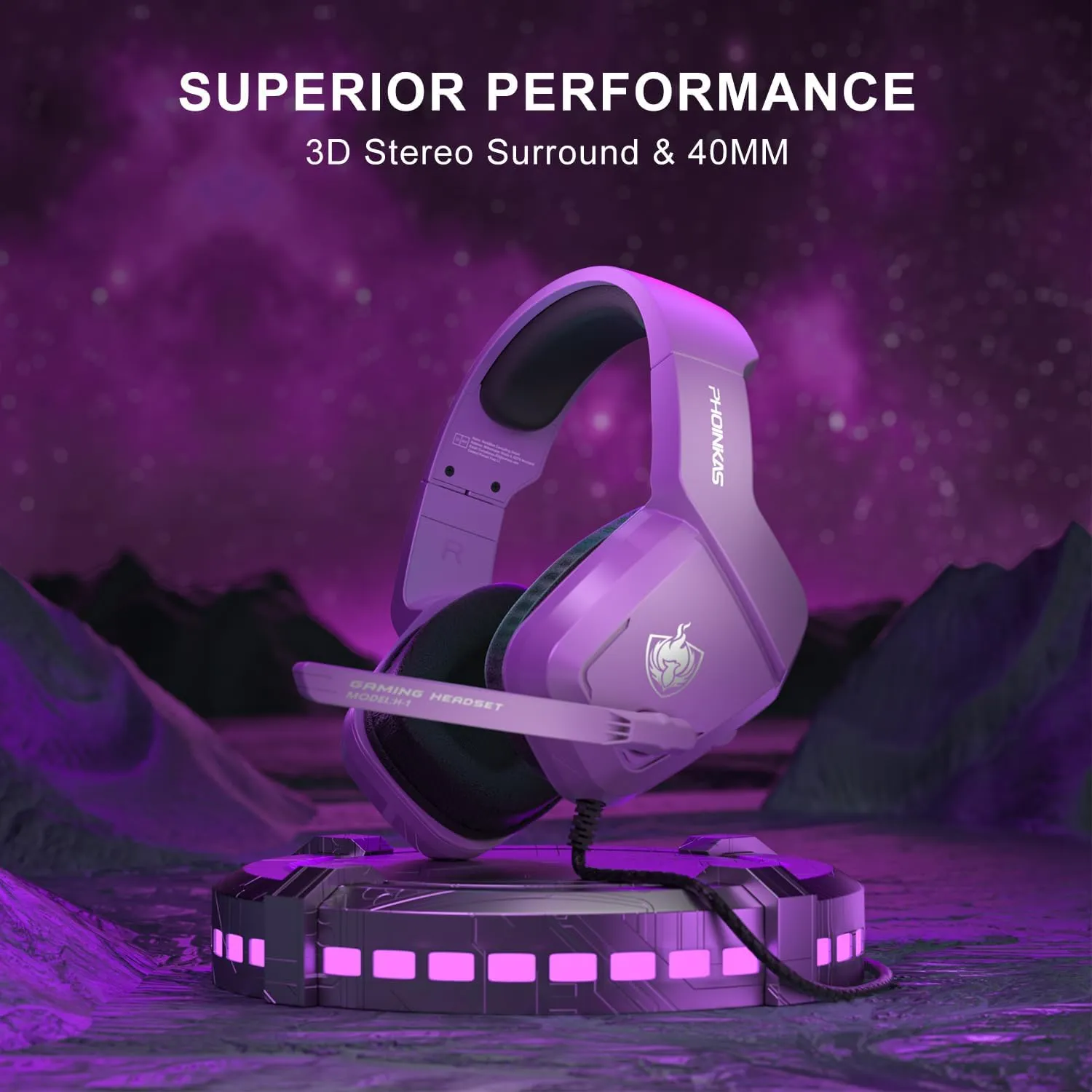 PHOINIKAS Gaming Headset for PS4, PS5, PC, Laptop, Stereo Over Ear Gaming Headphones with Noise-Canceling Mic, Gaming Headsets for XboxOne, Switch, Laptop, Mac, Phone (Purple)