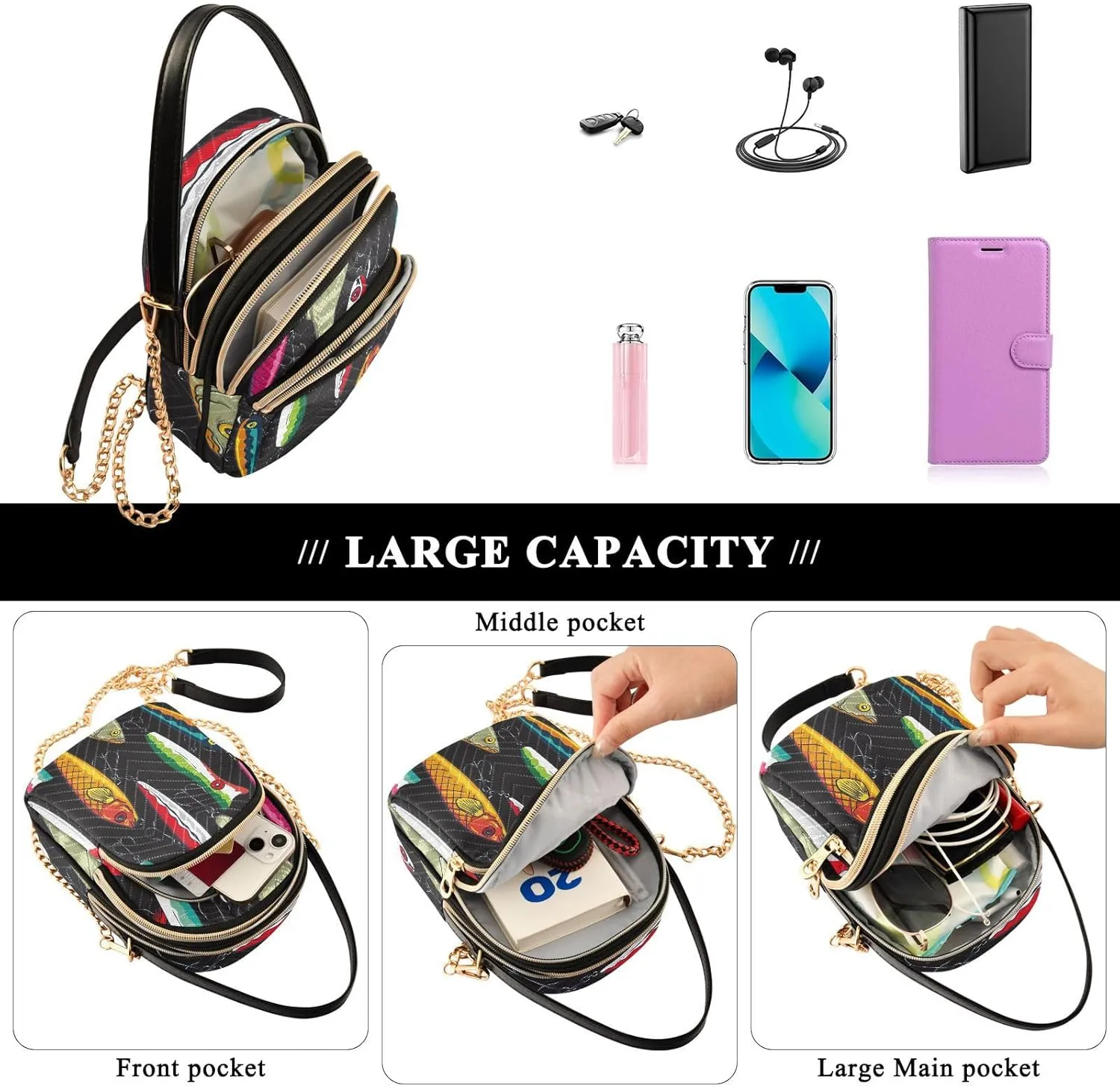 Phone Purses for Women Goats Casual Printing Shoulder Phone Purse Chain Purse for Women