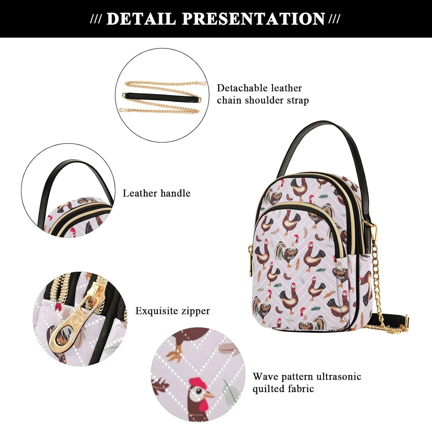 Phone Purses for Women Goats Casual Printing Shoulder Phone Purse Chain Purse for Women