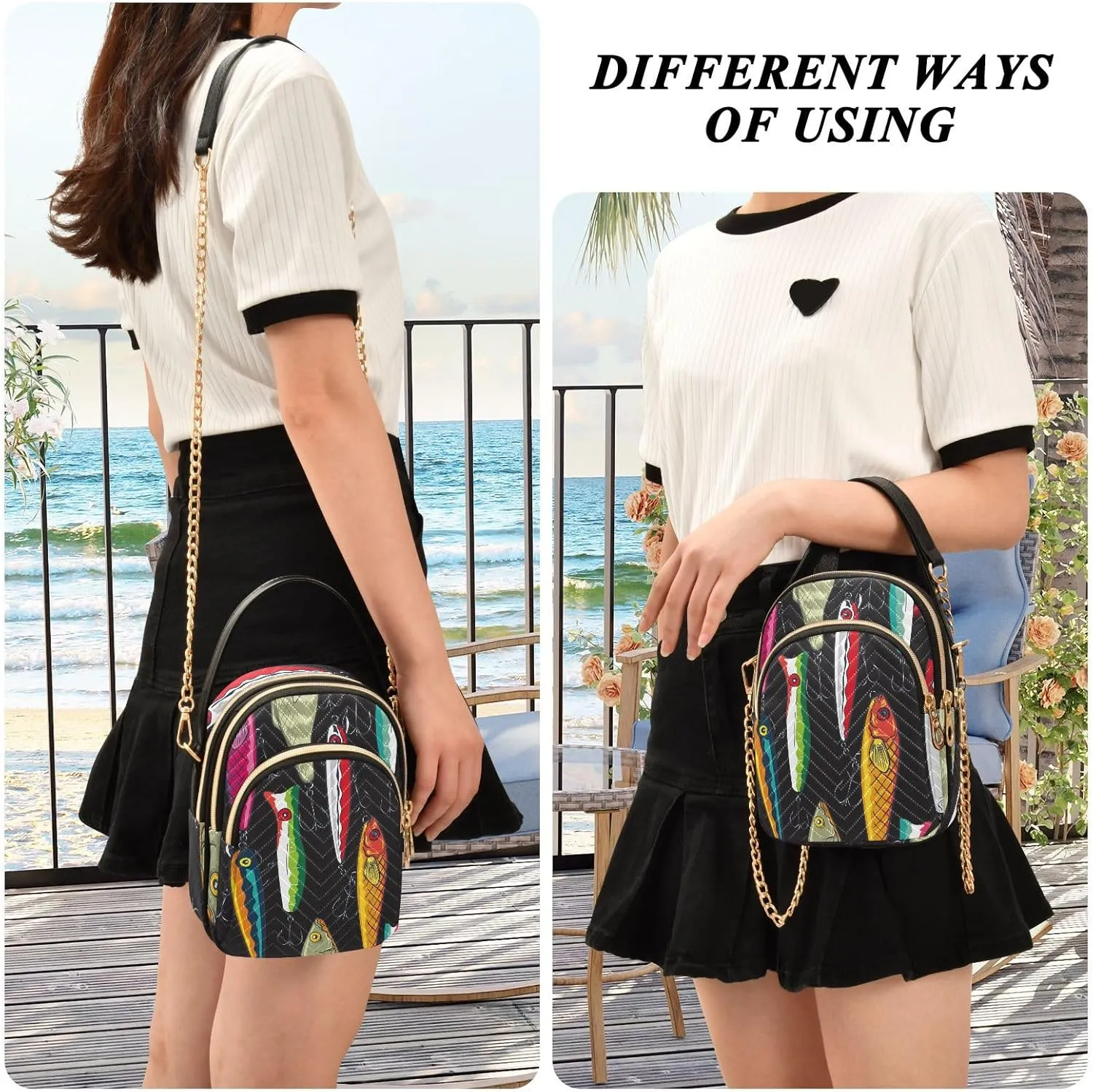 Phone Purses for Women Goats Casual Printing Shoulder Phone Purse Chain Purse for Women
