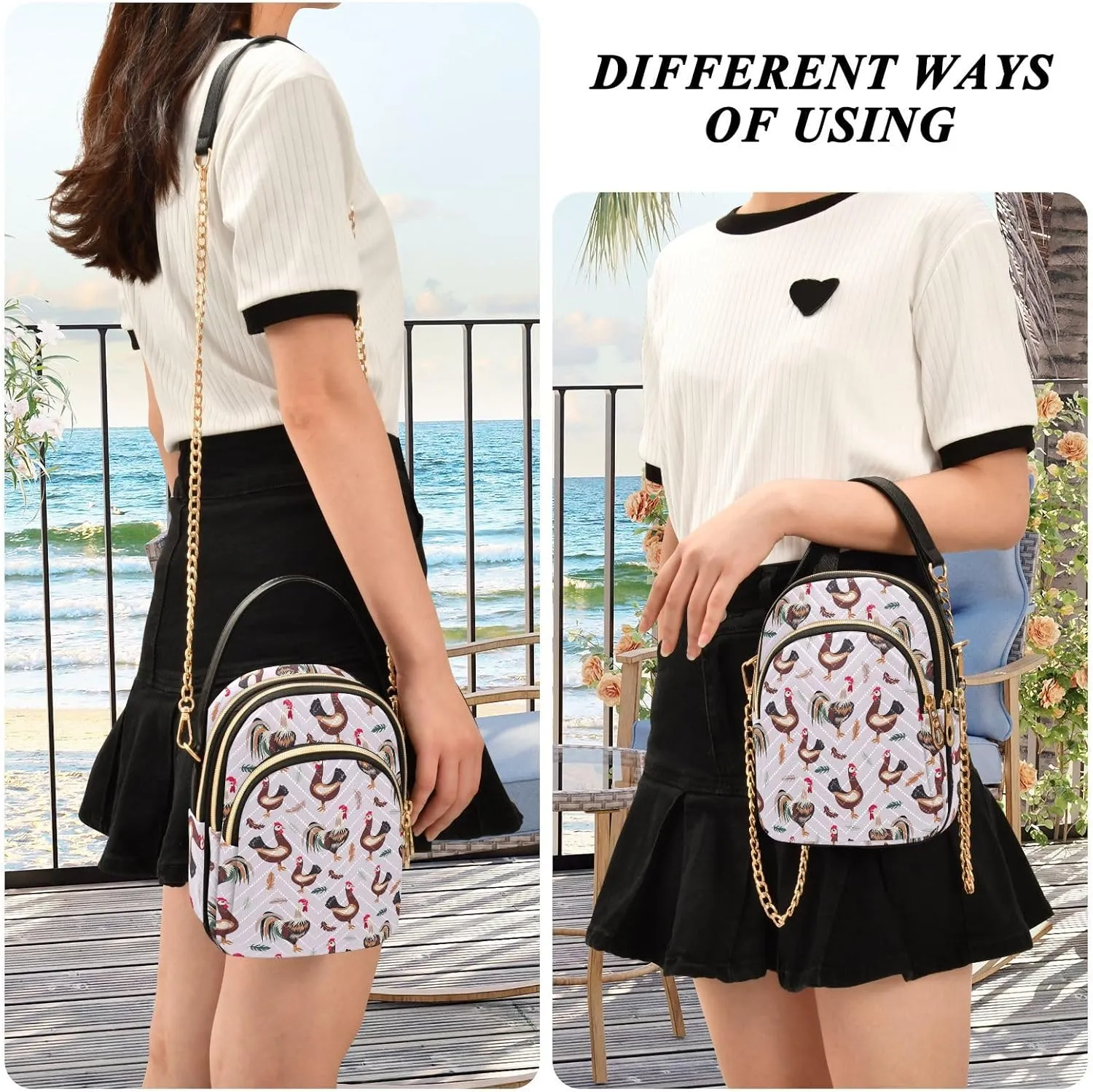 Phone Purses for Women Goats Casual Printing Shoulder Phone Purse Chain Purse for Women