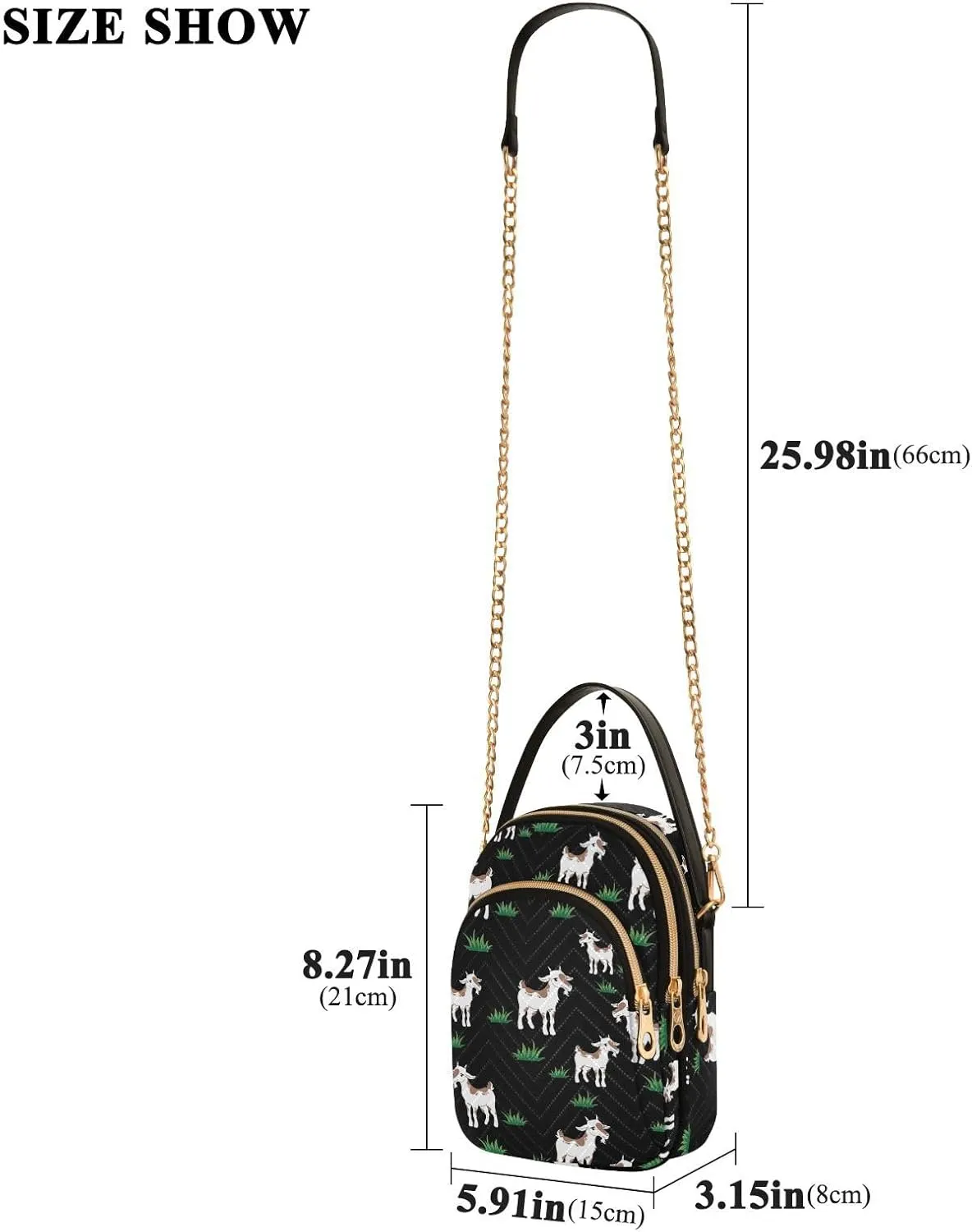Phone Purses for Women Goats Casual Printing Shoulder Phone Purse Chain Purse for Women