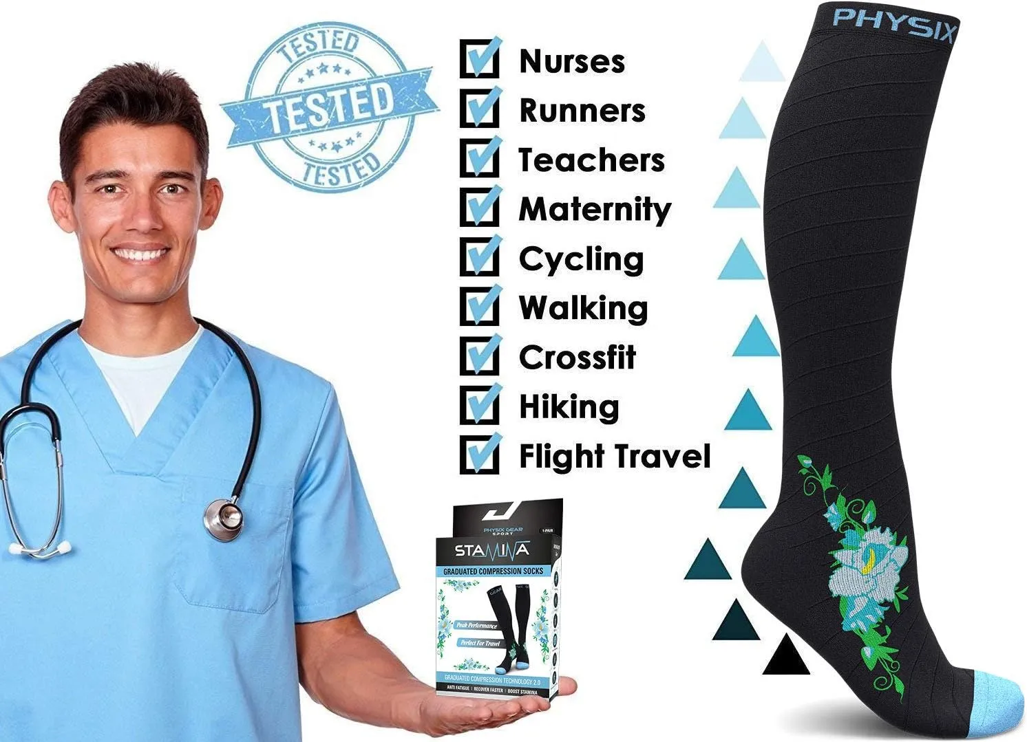 Physix Gear Compression Socks 20-30 mmHg - Men & Women - Running, Nurses, Shin Splints, Flight, Travel