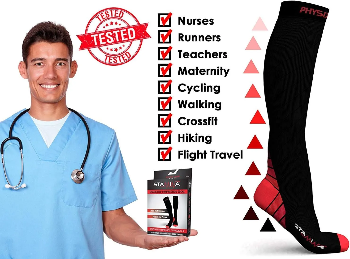 Physix Gear Compression Socks 20-30 mmHg - Men & Women - Running, Nurses, Shin Splints, Flight, Travel