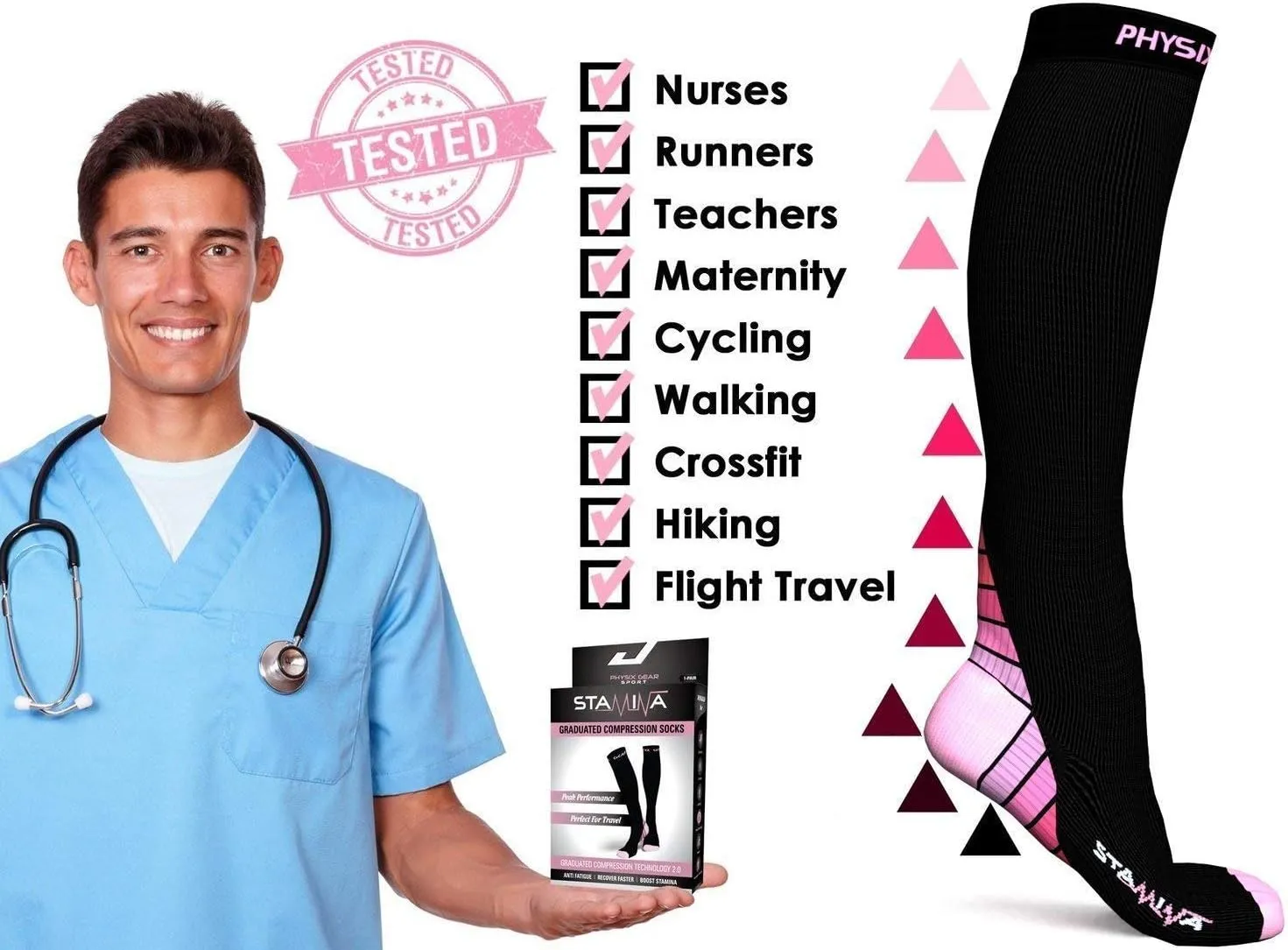 Physix Gear Compression Socks 20-30 mmHg - Men & Women - Running, Nurses, Shin Splints, Flight, Travel