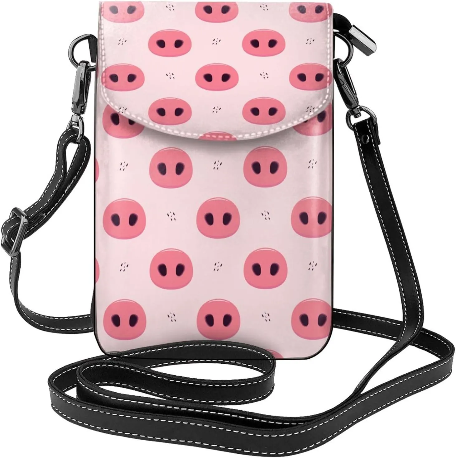 Pig Noses Print Small Crossbody Bags for Women Leather Cell Phone Purses Mini Leather Shoulder Handbag Adjustable Strap