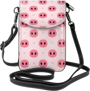 Pig Noses Print Small Crossbody Bags for Women Leather Cell Phone Purses Mini Leather Shoulder Handbag Adjustable Strap