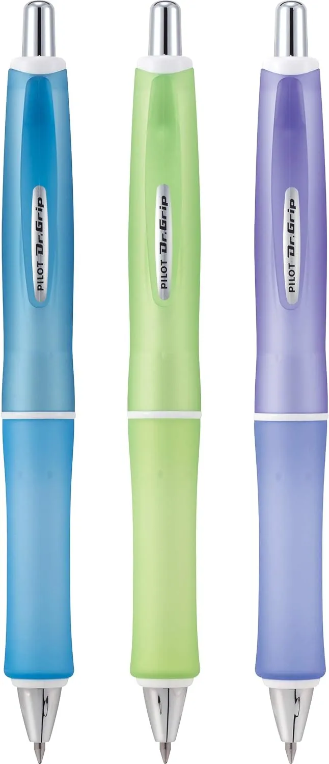 PILOT Dr. Grip Frosted Refillable & Retractable Advanced Ink Ballpoint Pen, Medium Point, Assorted Color Barrels, Black Ink, 3-Pack (14628)
