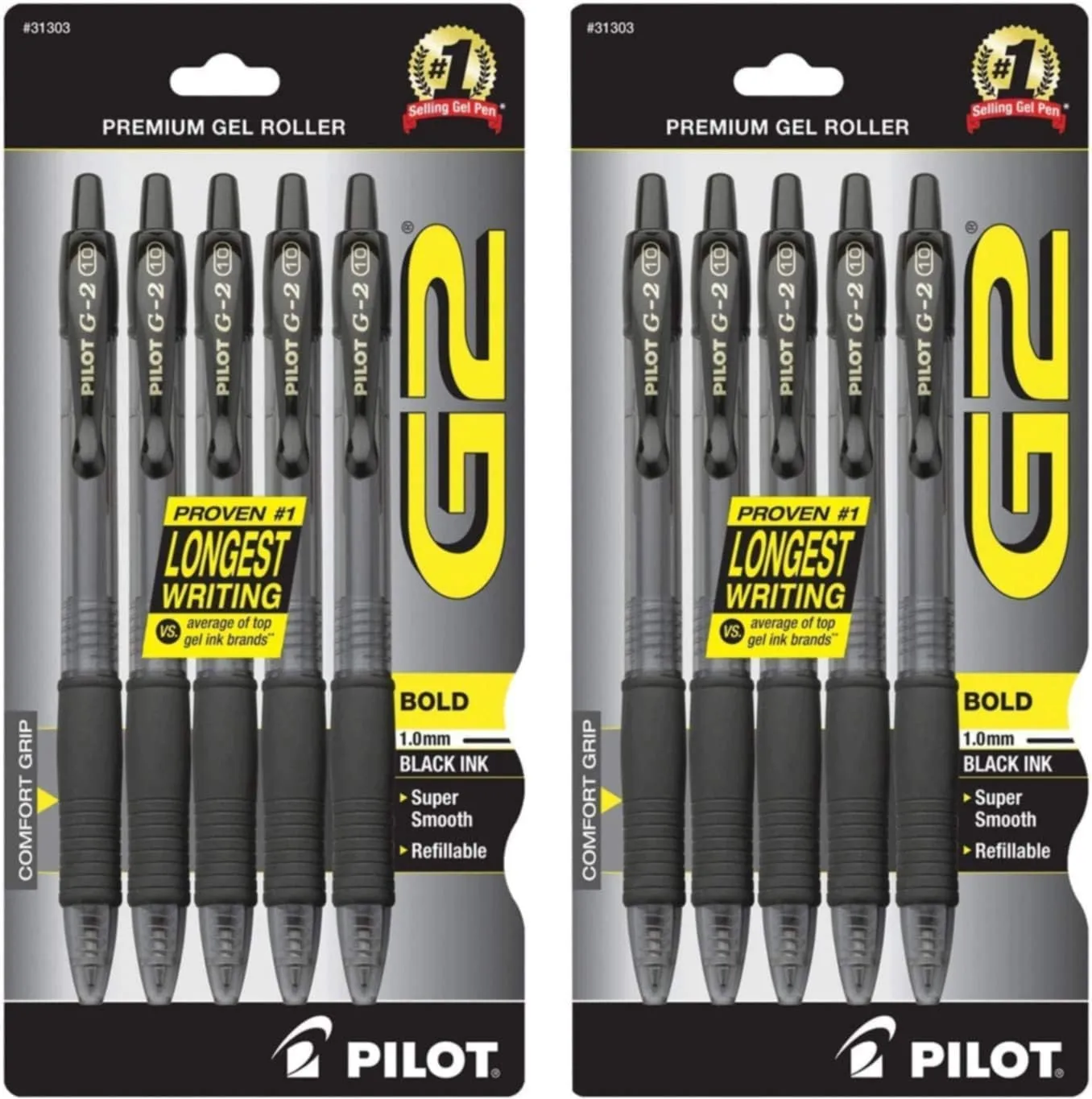Pilot G2 Retractable Premium Gel Ink Roller Ball Pens Bold Point (Black, 10-Pack)
