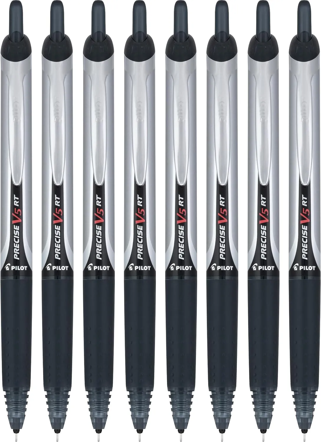 PILOT Precise V5 Retractable Rolling Ball Pen with Liquid Ink, Extra Fine Point (0.5mm) Black Ink, 8 Pens