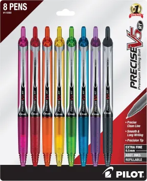 PILOT Precise V5 RT Extra-Fine Premium Retractable Rolling Ball Pens, 0.5mm, Assorted Colors, 8 Count (11890)