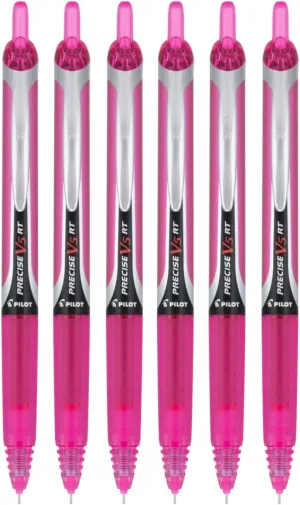 Pilot Precise V5 RT Refillable & Retractable Liquid Ink Rolling Ball Pens, Extra Fine Point (0.5mm) Pink Ink, 6-Pack