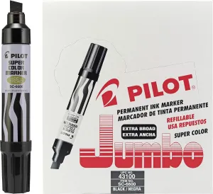 PILOT Super Color Jumbo Refillable Permanent Markers, Black Ink, Extra-Wide Chisel Point, 12-Pack (43100)