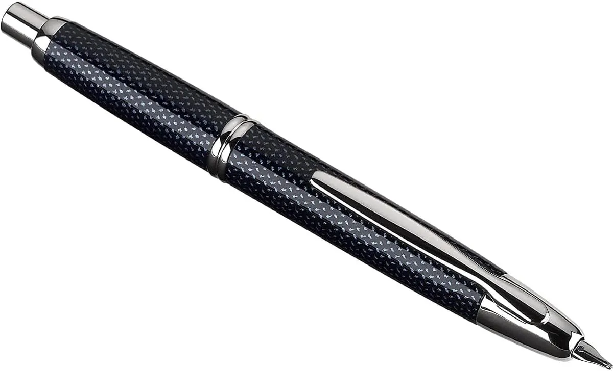PILOT Vanishing Point Collection Refillable & Retractable Fountain Pen, Blue Carbonesque Barrel with Rhodium Accents, Blue Ink, Medium Nib (60249)