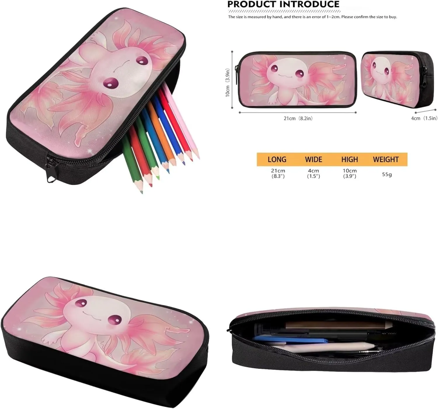 Pink Axolotl Print 3Pc Backpack Set for Girls Multi-Functional Adjustable Straps Crossbody School Bag Grease Proofing Recycle Food Bag for Travel Work Office Climbing School