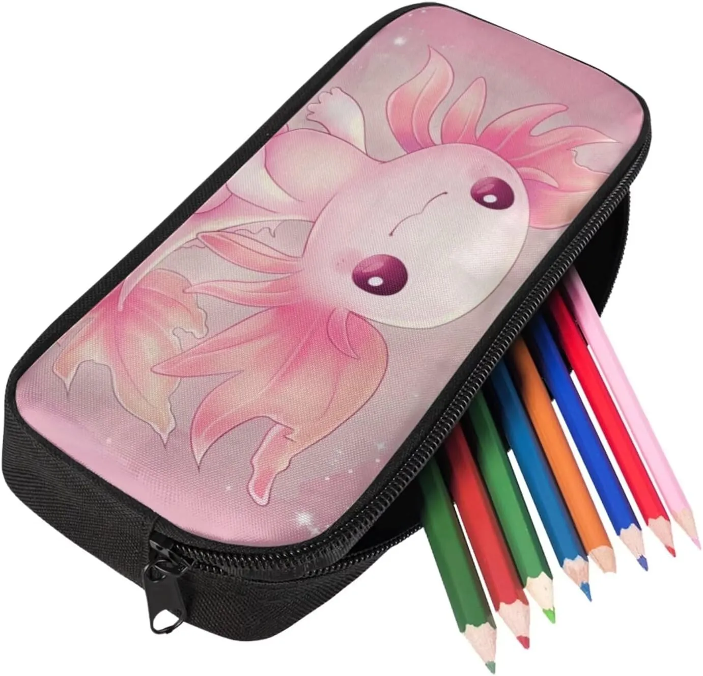 Pink Axolotl Print 3Pc Backpack Set for Girls Multi-Functional Adjustable Straps Crossbody School Bag Grease Proofing Recycle Food Bag for Travel Work Office Climbing School