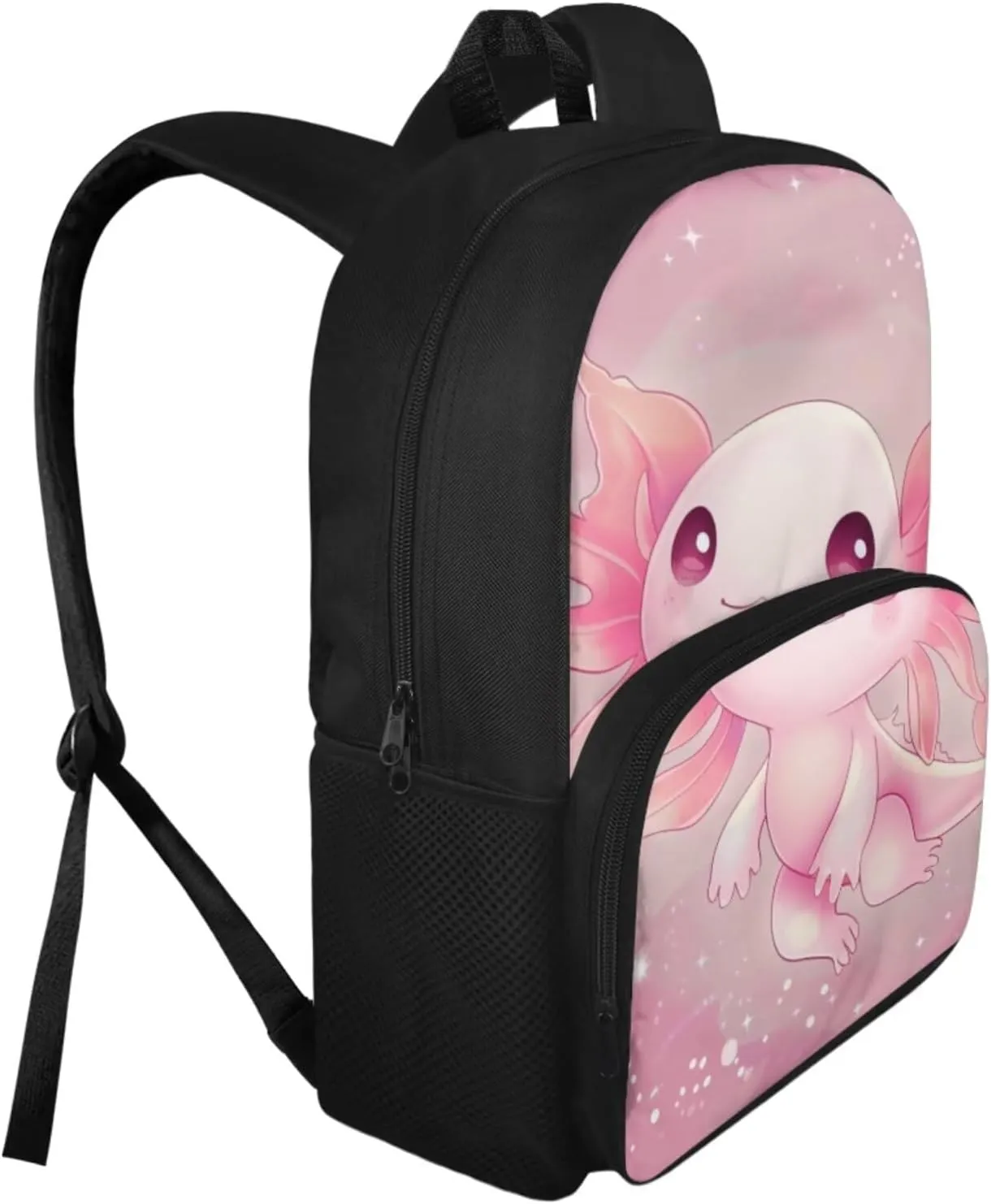 Pink Axolotl Print 3Pc Backpack Set for Girls Multi-Functional Adjustable Straps Crossbody School Bag Grease Proofing Recycle Food Bag for Travel Work Office Climbing School