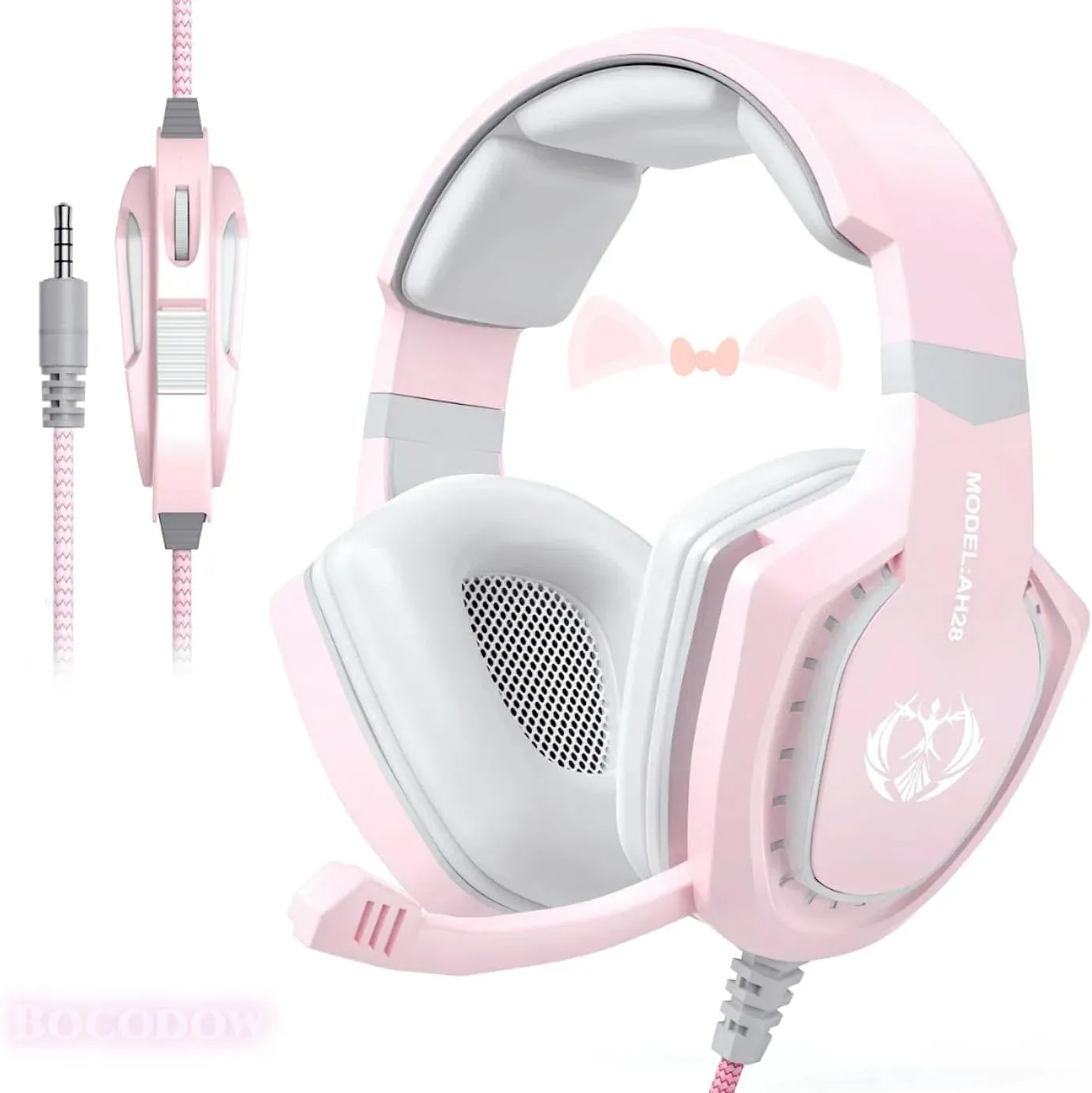Pink Gaming Headset for Girls Women with Microphone, Bass, Stereo Surround Sound Wired Over-Ear Headphones with Mic for PC Mac Computer PS5 Xbox PS4 Laptop (Pink)